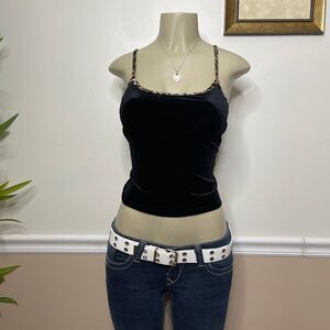 Rave City Vintage Y2K Vintage 90’s Velour Leopard Trim Cami Tank Top